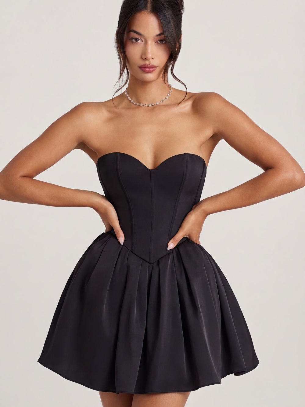 Oh Polly Black Strapless Corset Fit and Flare Dress